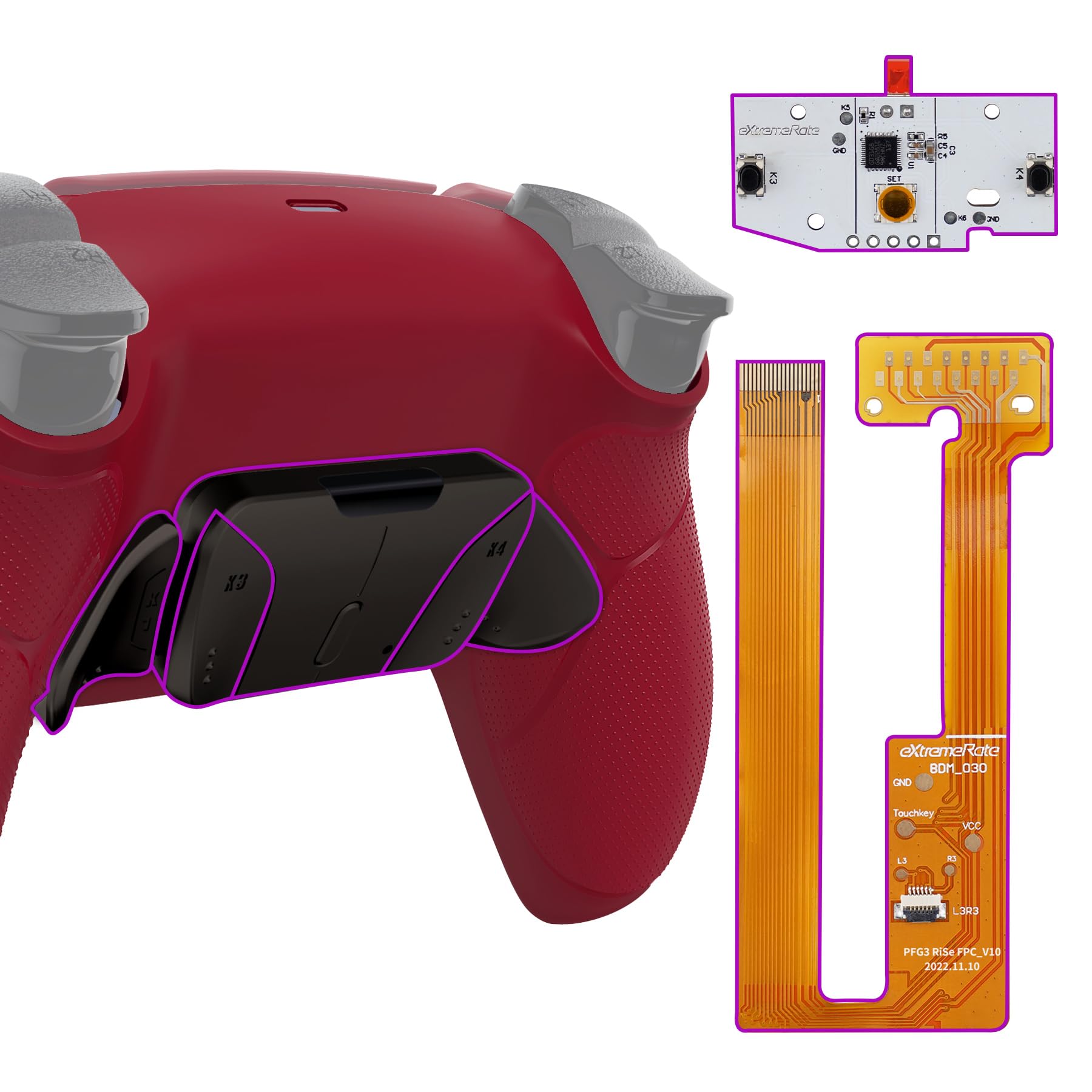 eXtremeRate Black Real Metal Buttons RMB Ver. RISE4 Remap Kit for PS5 Controller BDM-030 040 050  Volcanic Red Rubberized Grip Redesigned Back Shell  Upgrade Board & 4 Back Buttons for PS5 Controller