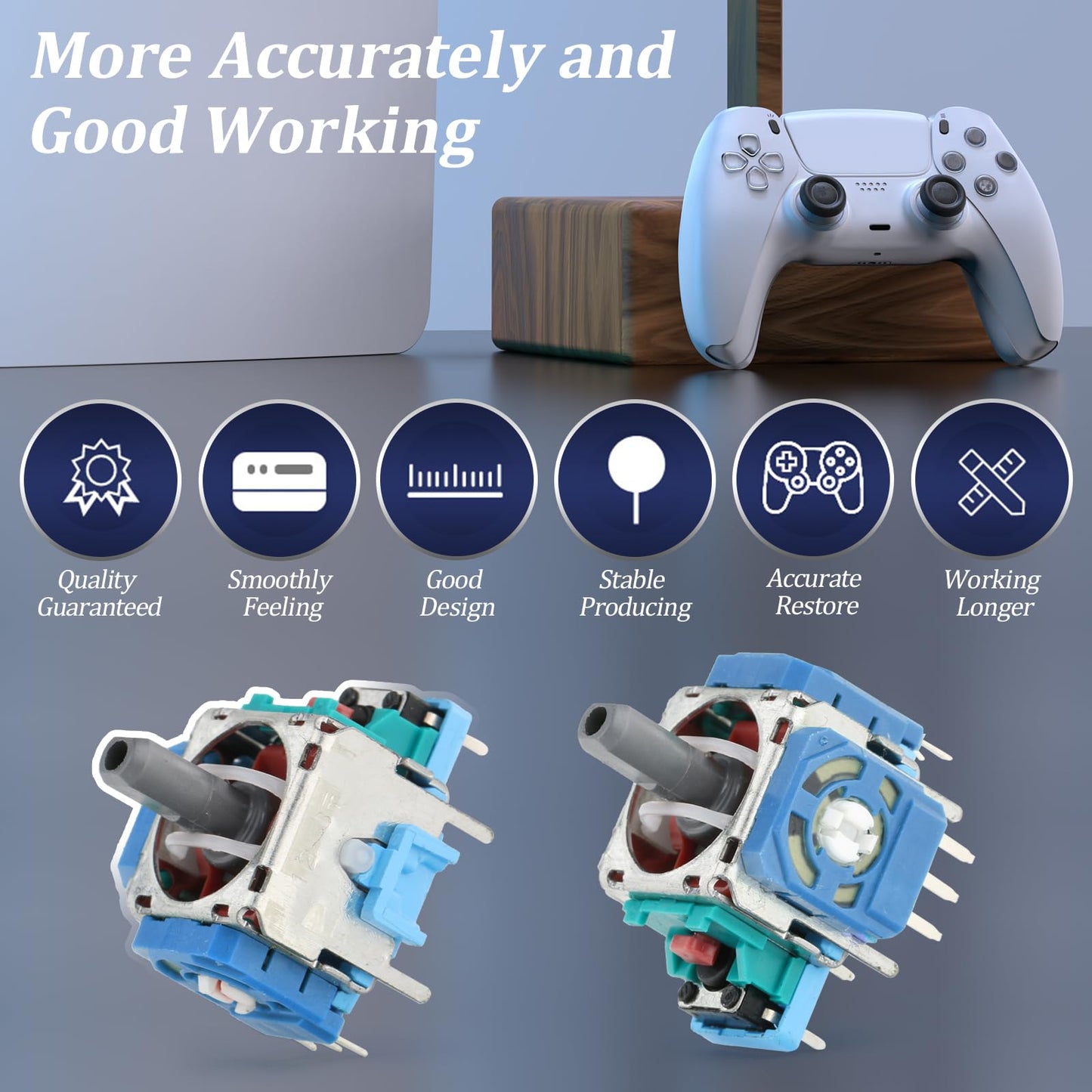 YWLRONG 3D PS5 Joysticks Replacement - Blue-4 Thumbsticks for PS5 Controller (4PCS)
