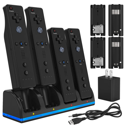 Remote Controller Charger for Wii/Wii U With 4 Pack 2800mAh Rechargeable Battery Pack  4 Port Charging Station for Controller  Remotes Not Included
