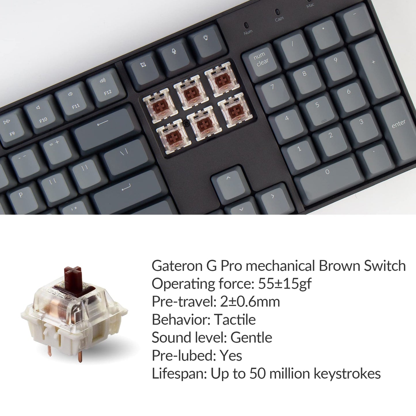 Keychron K10 Mechanical Gaming Keyboard - Bluetooth/Wired, Gateron G Pro Brown Switch, RGB Backlight, 104 Keys for Mac & Windows