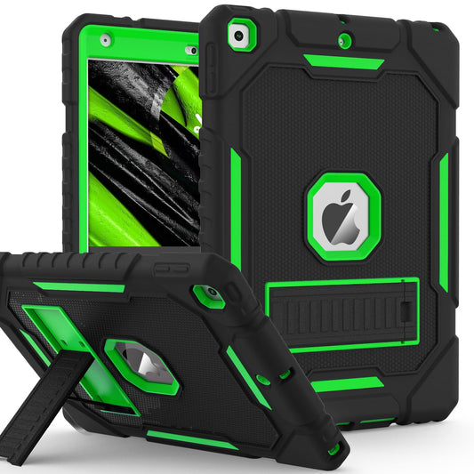 ZoneFoker Case for iPad 9th/8th/7th Generation 2021/2020/2019(10.2 inch)  Heavy Duty Military Grade Shockproof Rugged Protective 10.2 Cover with Built-in Stand for iPad 9 8 7 Gen (Black+Green)