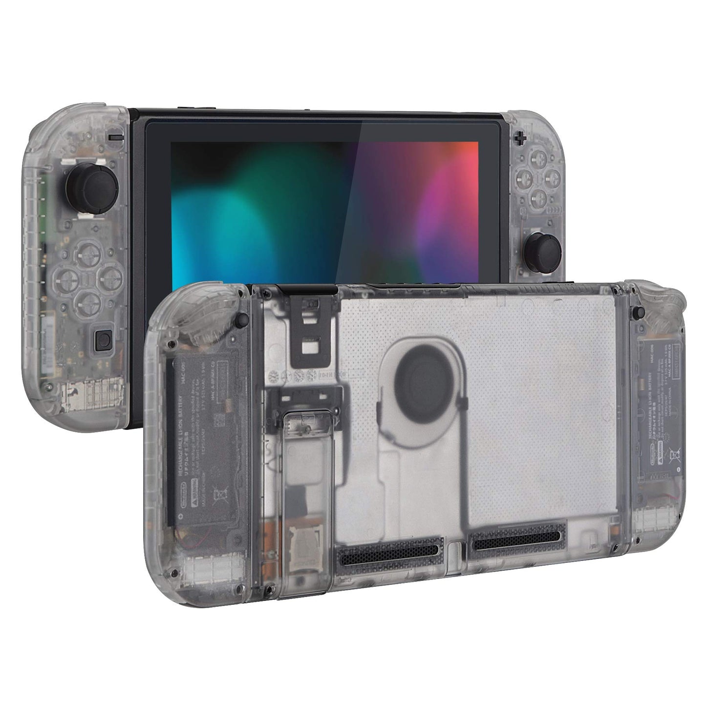 eXtremeRate DIY Replacement Shell Buttons for Nintendo Switch  Back Plate for Switch Console  Housing with Full Set Buttons for Joycon Handheld Controller - Transparent Clear [No Electronics Parts]