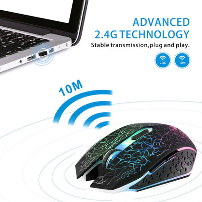 TENMOS M2 Wireless Gaming Mouse - Silent, Rechargeable, 7-Color LED, Ergonomic, 3 Adjustable DPI, Black