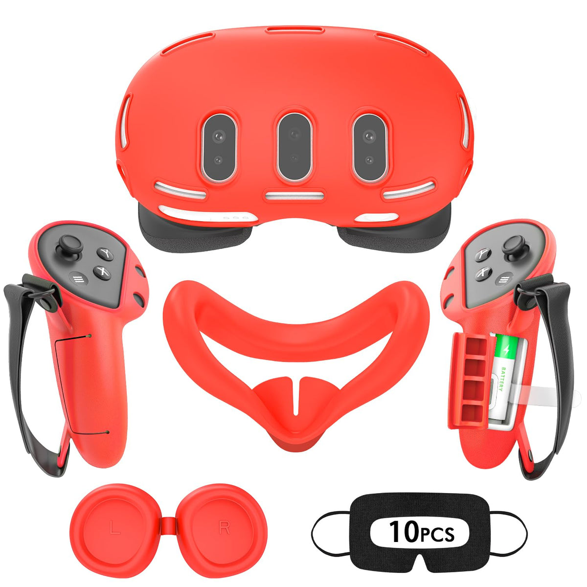 Rechale Silicone Cover Set for Meta Quest 3  Upgraded Design Full Protection for Quest 3  4 in 1 VR Accessories Protective Cover for Oculus Quest 3  Ideal Present for Birthday and Christmas (Red)