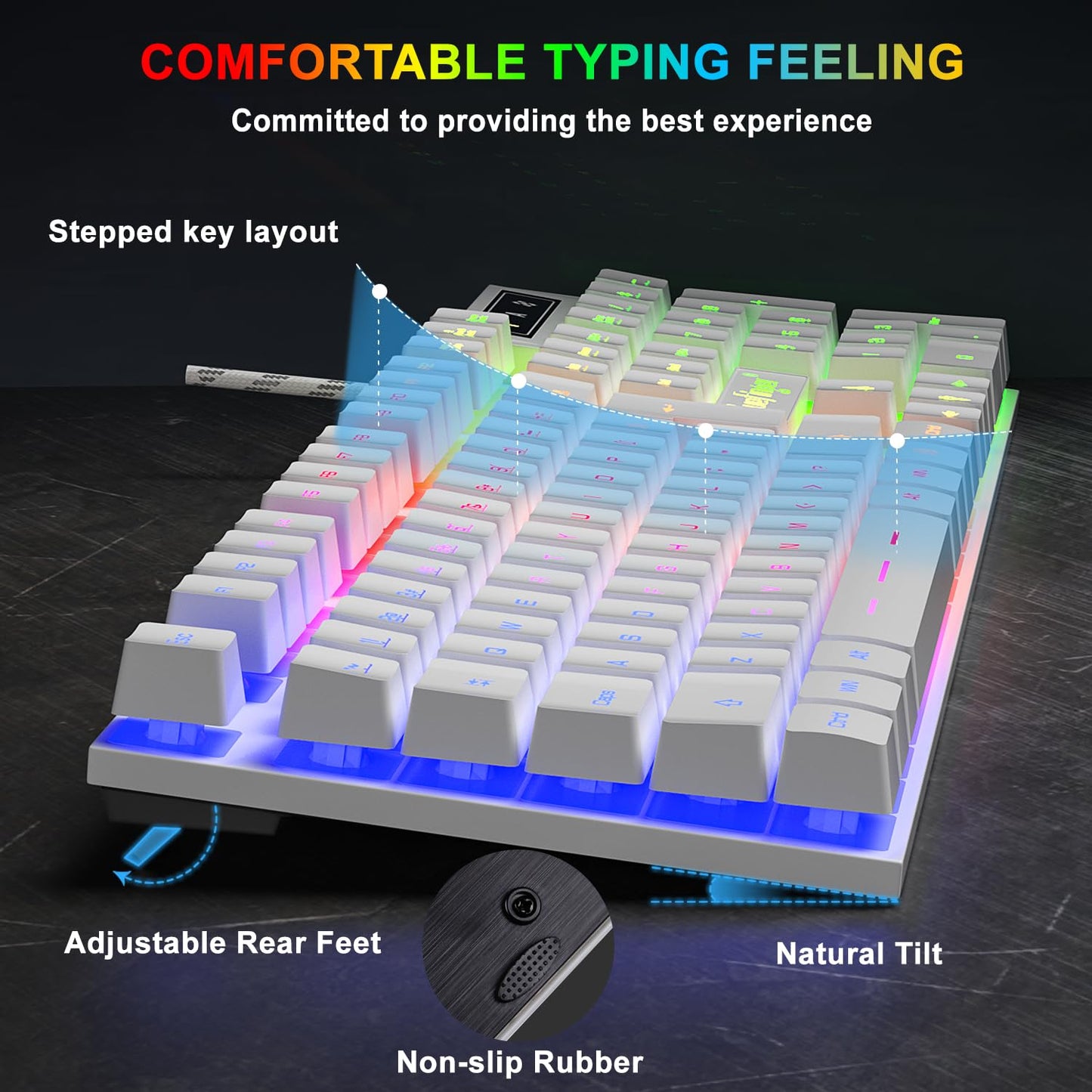 BlueFinger RGB Gaming Keyboard & Mouse Combo, USB Wired, LED Backlit, White