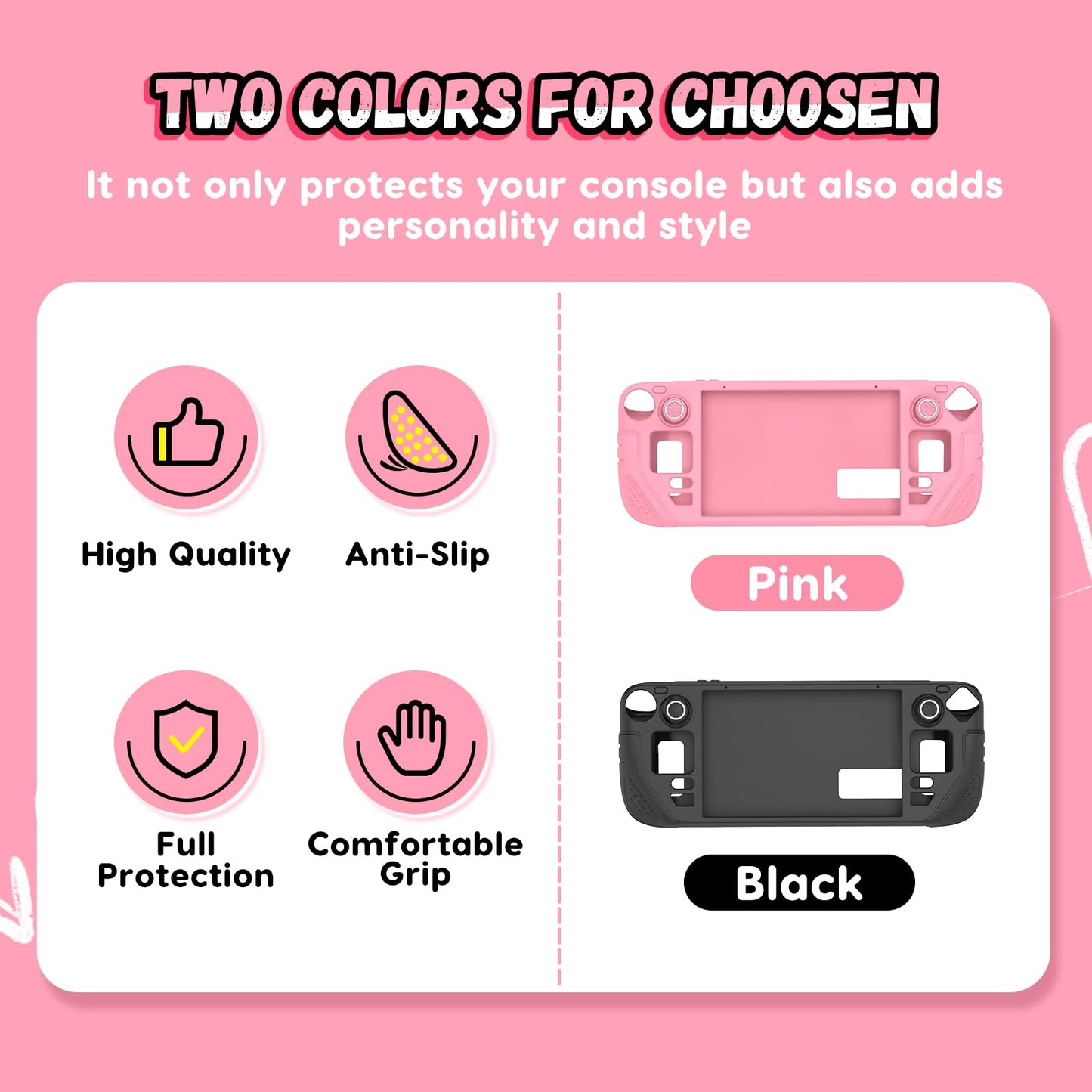 IINE Protective Silicone Case for Steam Deck, 9-in-1 Anti-Scratch Cover, Pink, Model L748