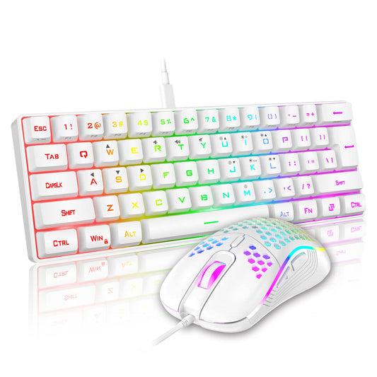 RedThunder 60% Mini Gaming Keyboard & Mouse Combo, RGB Backlit, 7200 DPI, Wired, Ultra-Compact, White