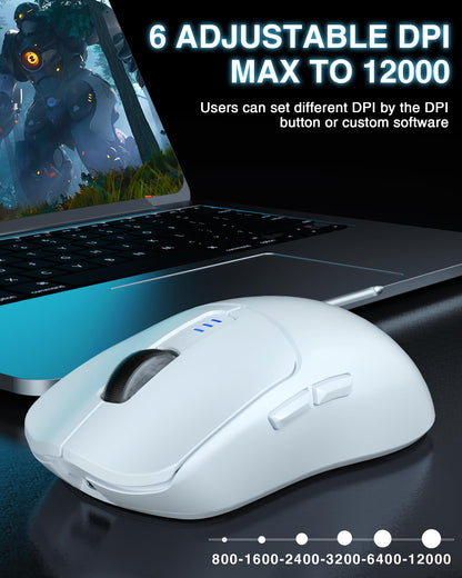 AULA SC580 Wireless Gaming Mouse - 12000 DPI, Tri-Mode 2.4G/BT5.0/USB-C, Ergonomic Design, White