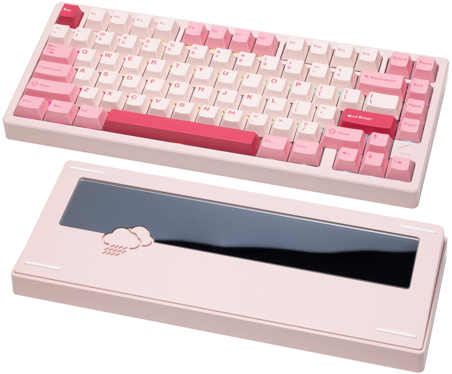 KEEBMONKEY Mechanical Keyboard - Rainy 75, Triple-Mode, RGB, 3500mAh, Violet Switch, Standard - Pink