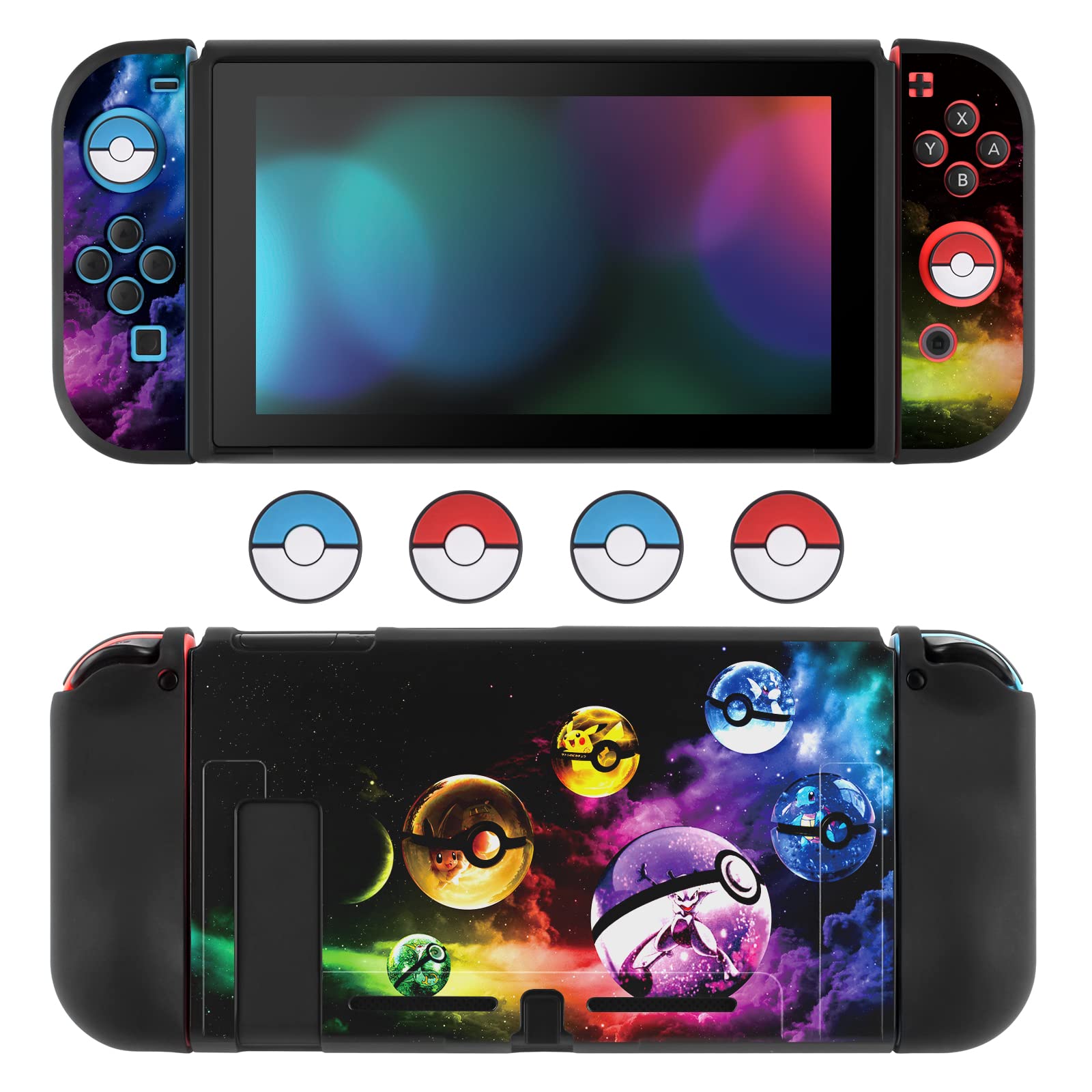 DLseego Cartoon Balls Switch Case - Soft TPU Shell, Shockproof, Scratch Resistant, Includes 4PCS Thumb Grips, Colorful Design