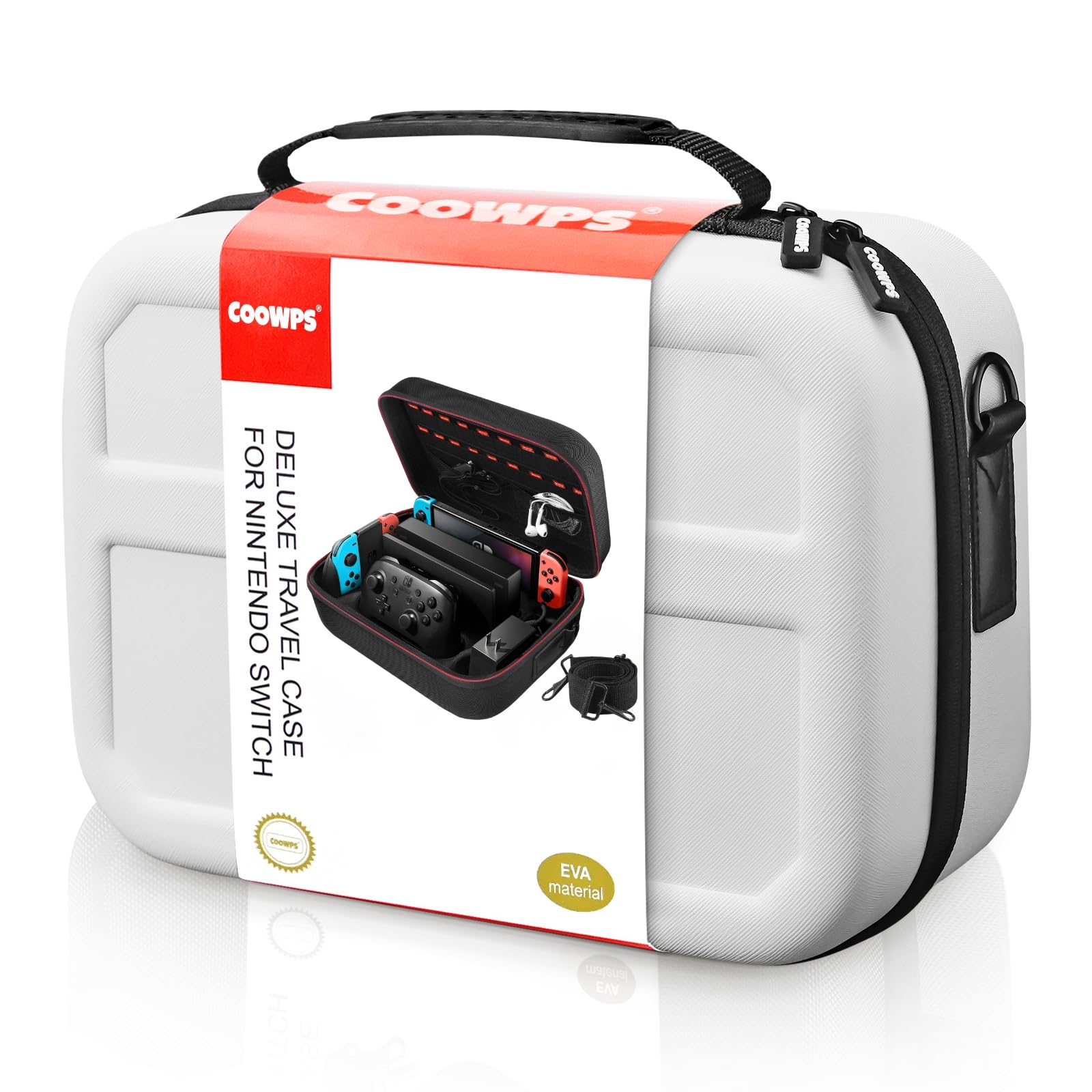 COOWPS Switch Case for Nintendo Switch and Switch OLED Model  Portable Full Protection Carrying Travel Bag with 18 Game Cards Storage for Switch Console Pro Controller Accessories White