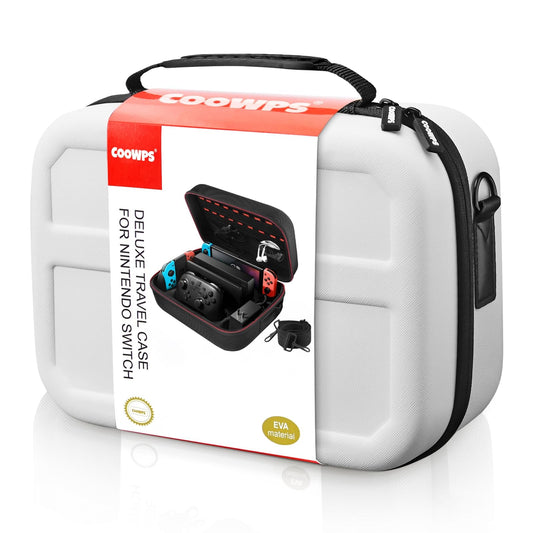 COOWPS Switch Case for Nintendo Switch and Switch OLED Model  Portable Full Protection Carrying Travel Bag with 18 Game Cards Storage for Switch Console Pro Controller Accessories White