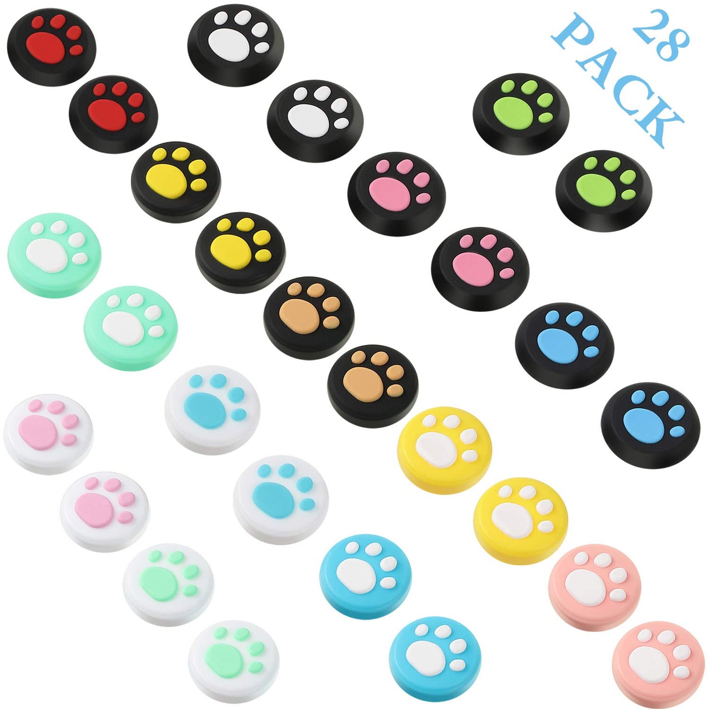 Sumind 28-Piece Cute Cat Claw Thumb Grip Caps for Nintendo Switch & Joy-Con, Soft Silicone, Model: Sumind-Thumb Grip-01