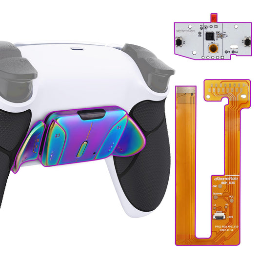 eXtremeRate Rainbow Aura Blue Purple Real Metal Buttons (RMB) RISE4 Remap Kit for PS5 Controller BDM-030 040 050  Black Rubberized Grip White Back Shell  Upgrade Board Back Buttons for PS5 Controller
