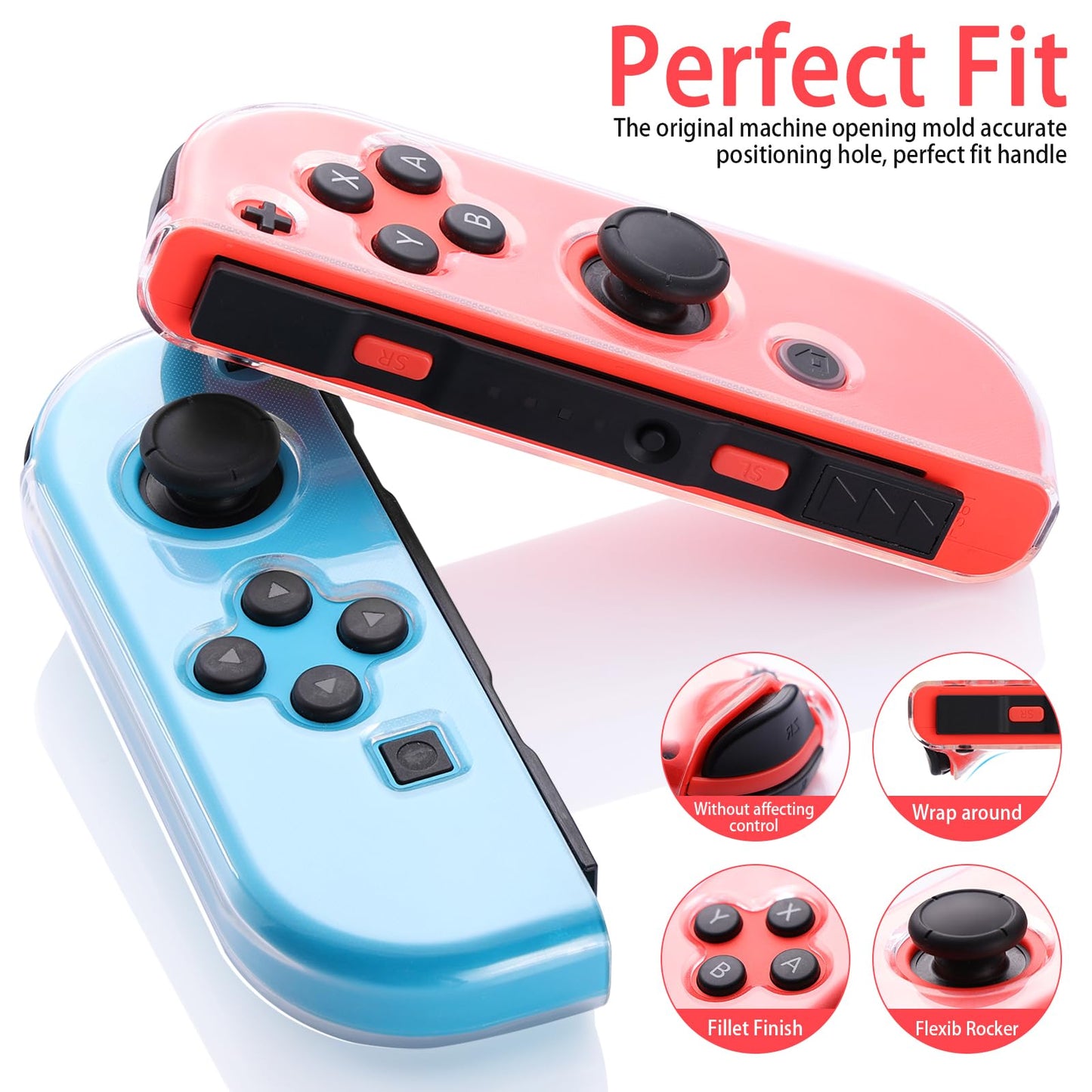 Finera Soft TPU Replacement Shell Case for Nintendo Switch Joy-Con, Clear, Model TNS-1850