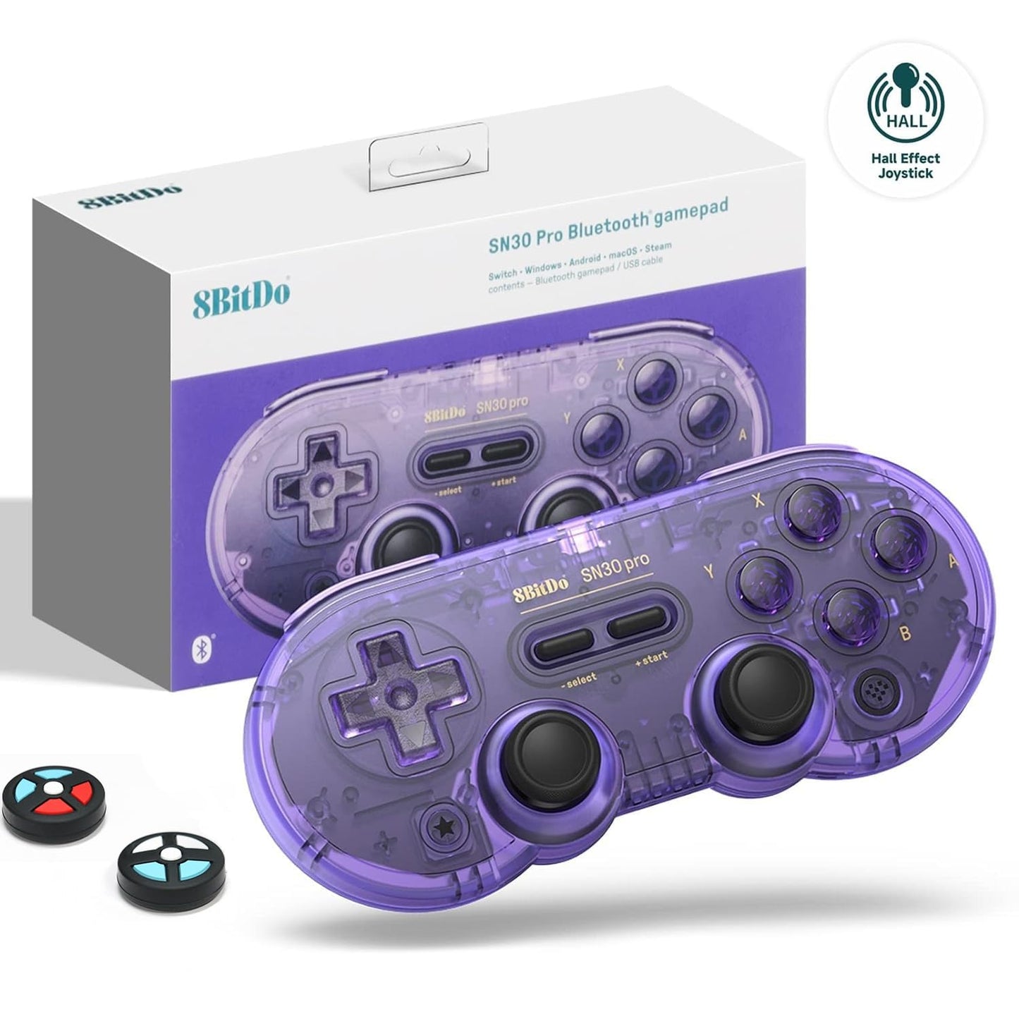 8Bitdo SN30 Pro Wireless Controller - Bluetooth, Rumble Vibration, USB-C, Compatible with Switch/Switch 2, Windows, Mac, Android - Crystal Purple