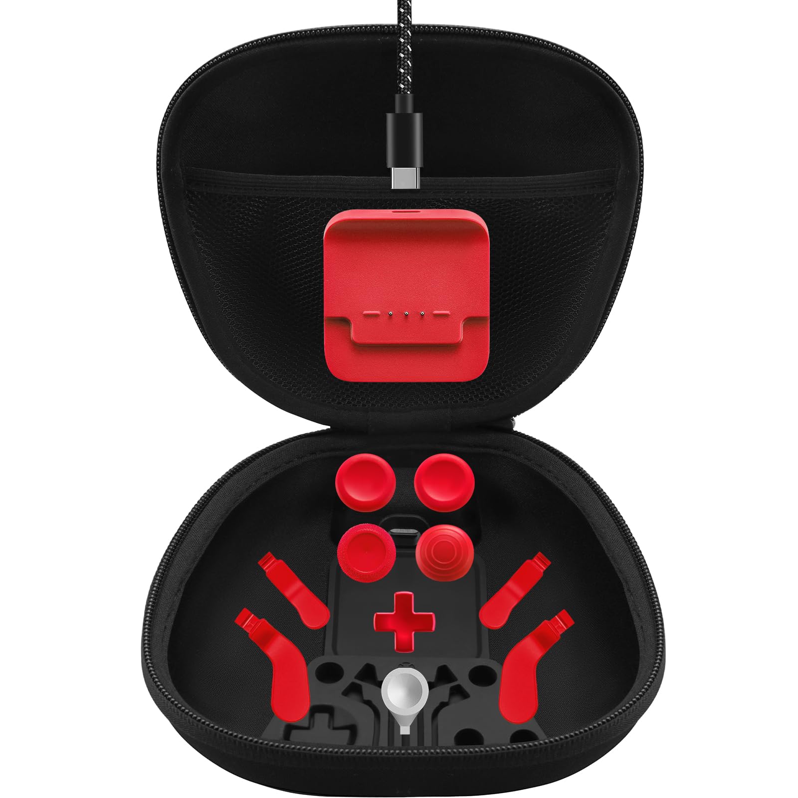 Complete Component Pack for Xbox fine design Controller Series 2 - Accessories Include 1 Carrying Case  1 Charging Dock  4 Thumbsticks  4 Paddles  1 Dpad  1 Charging Cord and 1 Adjustment Tool(Red)
