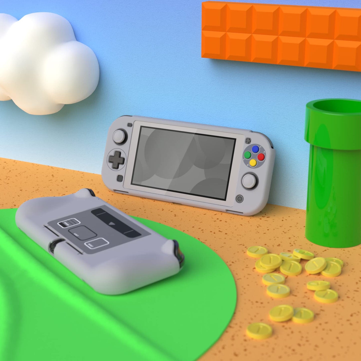 PlayVital ZealProtect Case for Nintendo Switch Lite, Hard Shell, Ergonomic Grip, with Screen Protector & Caps - SFC SNES Classic EU Style