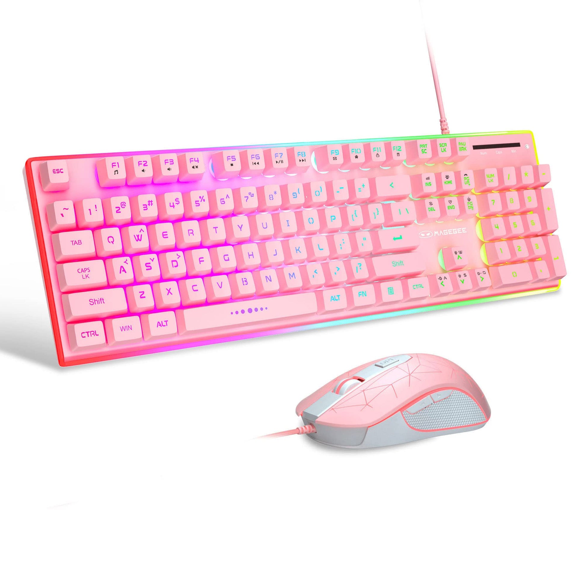 MageGee Gaming Keyboard & Mouse Combo, RGB Backlit, Metal, Pink, Anti-Ghosting, Wired for Windows PC Gamer