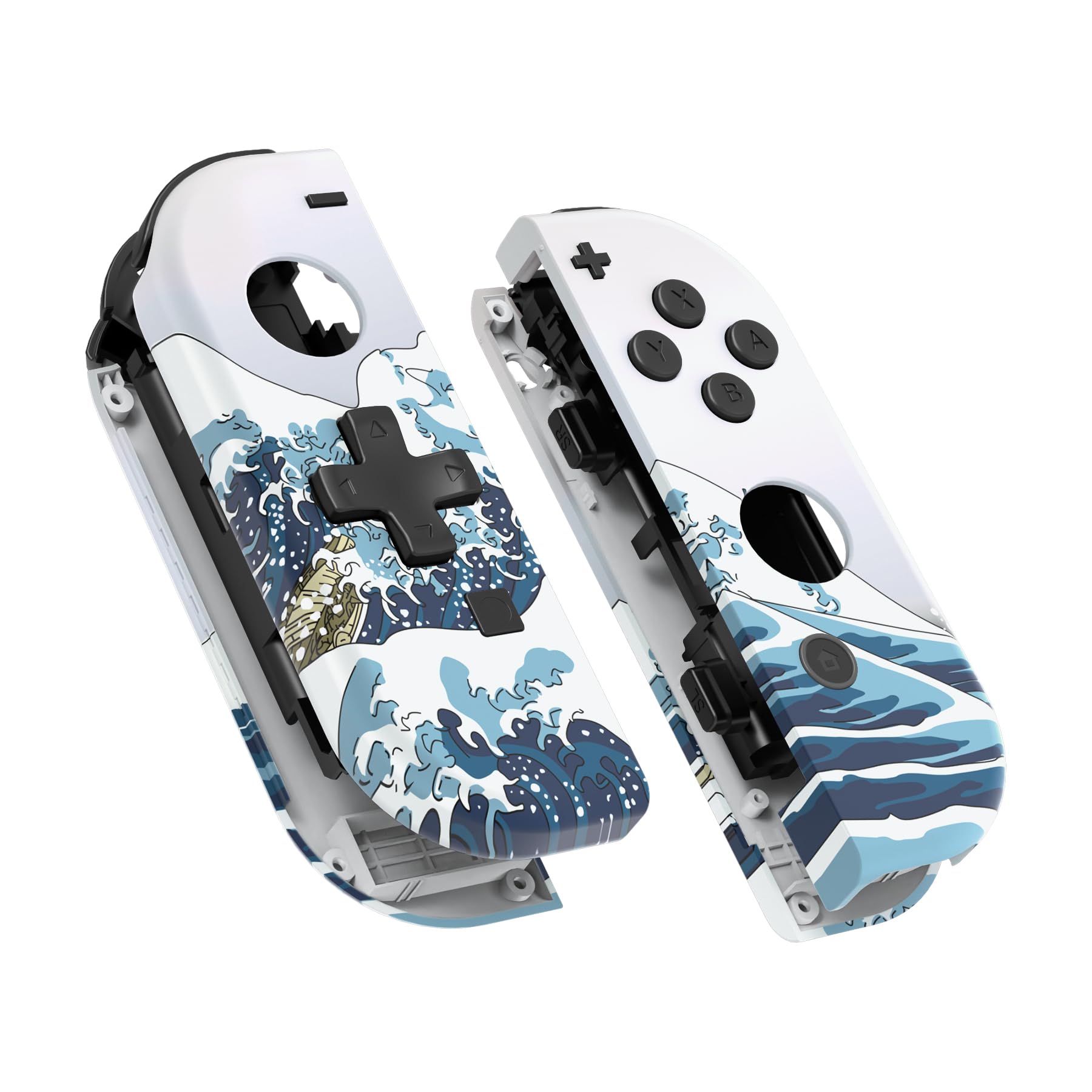 eXtremeRate The Great Wave Soft Touch Joycon Handheld Controller Housing (D-Pad Version) w/Full Buttons, Replacement Shell Case 