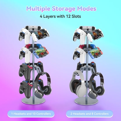 DGPCT 4-Tier Rotatable Game Controller Stand for PS5, Xbox, Nintendo Switch - Grey Aluminum Alloy Headset Holder Organizer