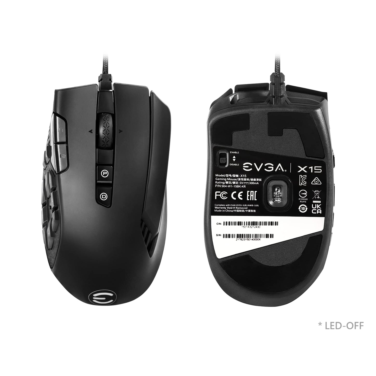 EVGA X15 MMO Gaming Mouse, Wired, 16,000 DPI, 20 Buttons, 5 Profiles, Ergonomic, Black