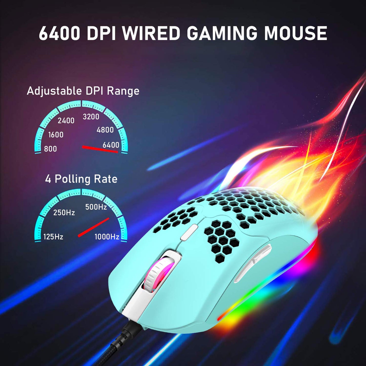 ZIYOU LANG M1 Wired Gaming Mouse - 6400DPI, 6 RGB Backlit, 7 Programmable Buttons, Ultralight Honeycomb Shell, Green
