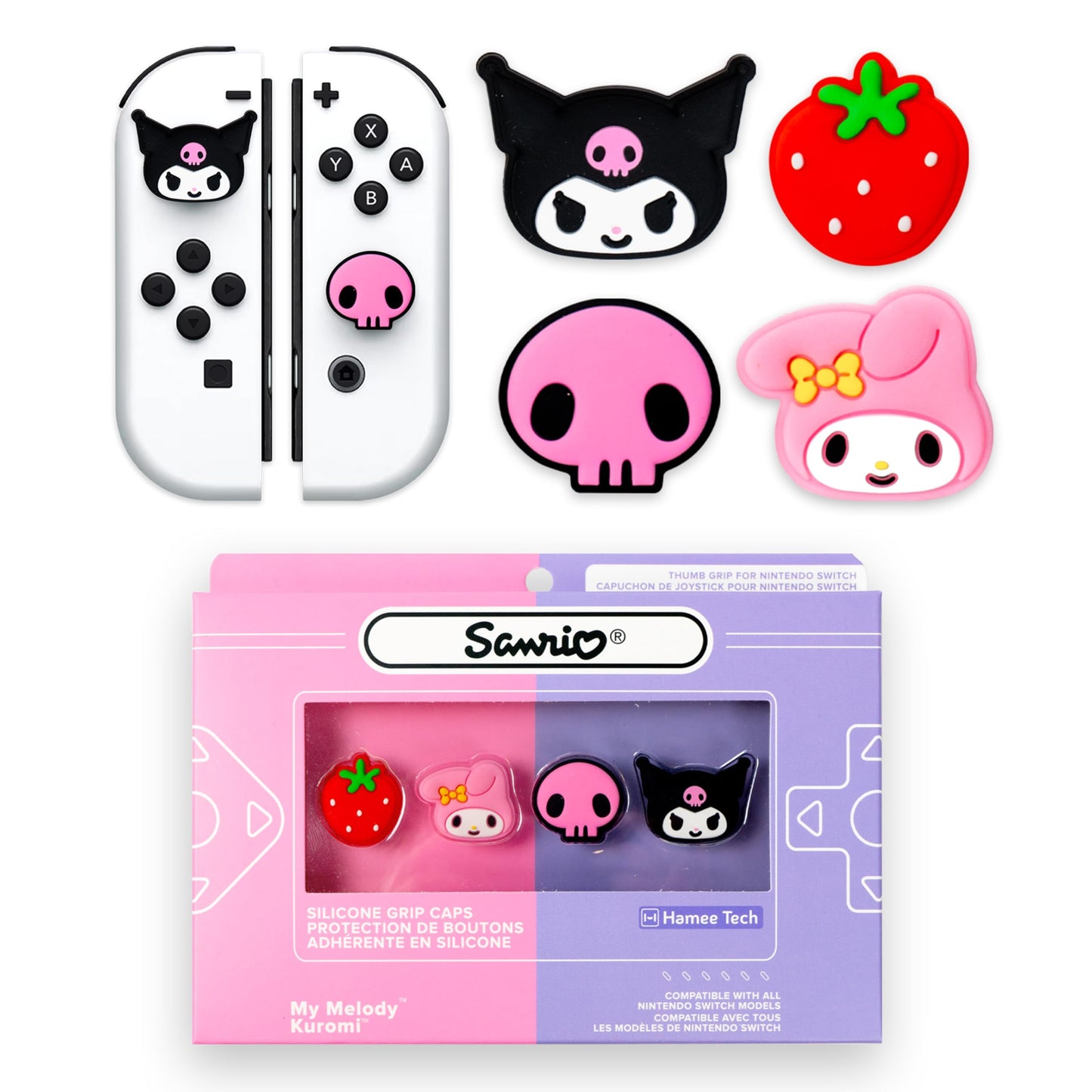 Hamee Hello Kitty and Friends Thumb Grips Compatible with Nintendo Switch OLED/Switch Lite  Character Analog Soft Anti-Slip Silicone Joystick Grip Cover Caps - My Melody and Kuromi