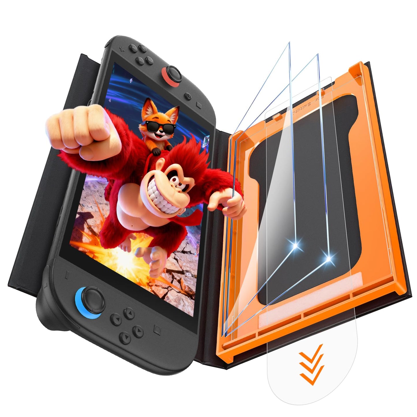 OMOTON 2-Pack Screen Protector for Nintendo Switch 2 [2025 Upgrade] with Easy-Fit Alignment Tray  9H Hardness Accessories  Bubble-Free  Ultra HD Clear & Anti-Scratch  Case & Dock Friendly