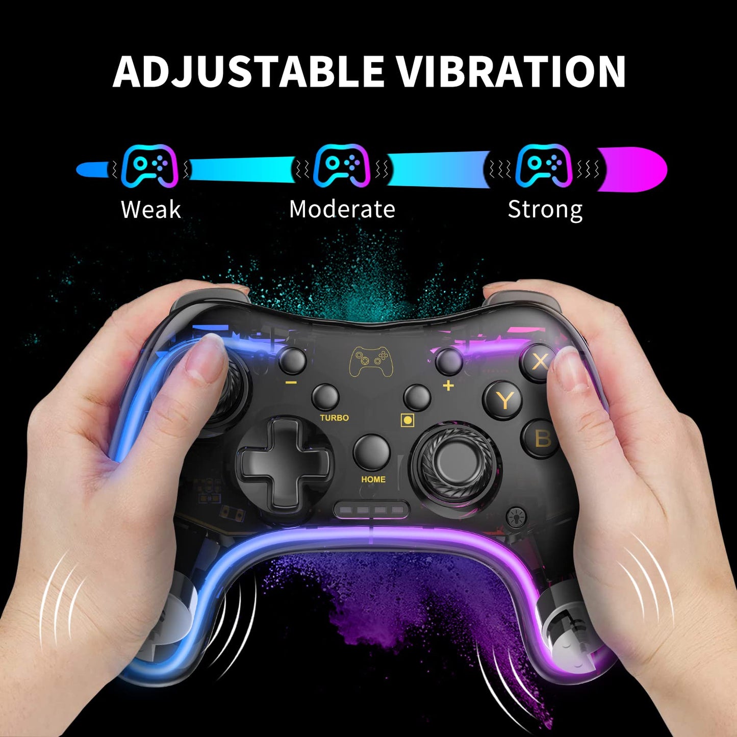 Manba Switch Pro Controller - Wireless, Turbo Support, Adjustable LED, Compatible with Switch/Switch Lite/OLED, Black (Model: STK-7039RG)