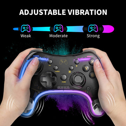 Manba Switch Pro Controller - Wireless, Turbo Support, Adjustable LED, Compatible with Switch/Switch Lite/OLED, Black (Model: STK-7039RG)