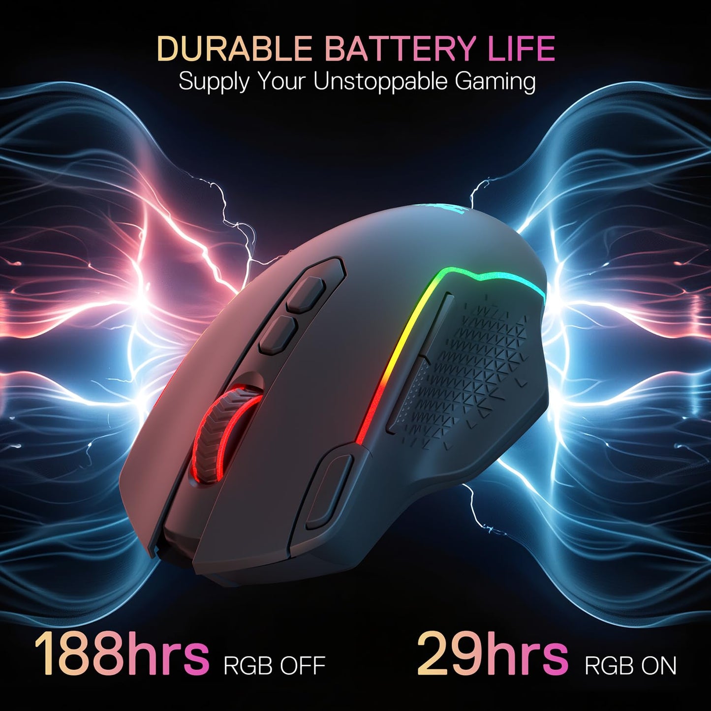 Redragon M810 PRO Wireless Gaming Mouse, 12000 DPI, RGB, 8 Macro Buttons, Black