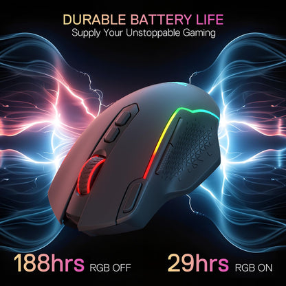 Redragon M810 PRO Wireless Gaming Mouse, 12000 DPI, RGB, 8 Macro Buttons, Black