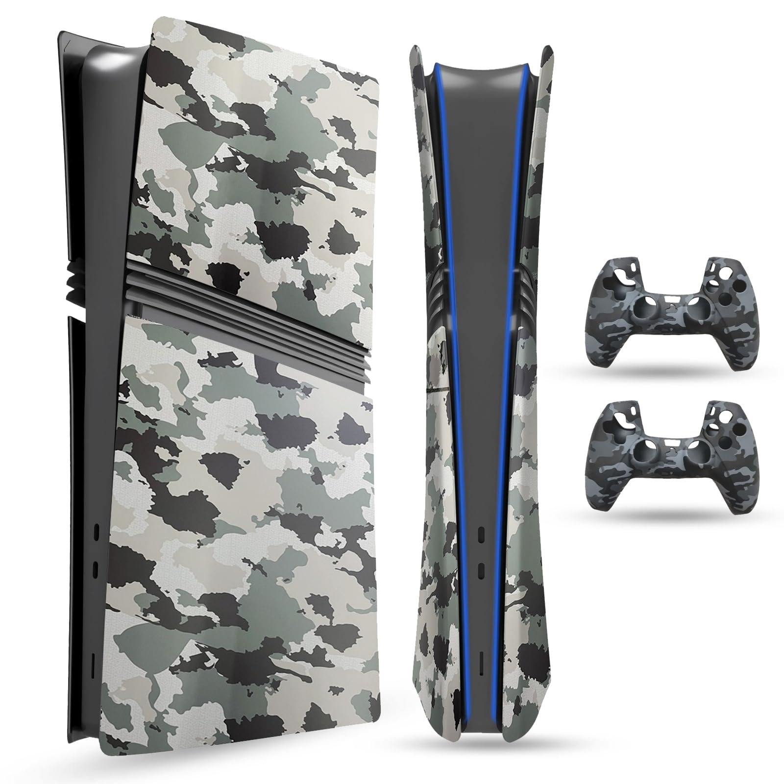 PEYANZ Faceplate for PS5 Pro (Digital Edition)  Cover Plate  ABS Shell  Matt Skin  with Extra 2 Controller Silicone Covers (Camo)