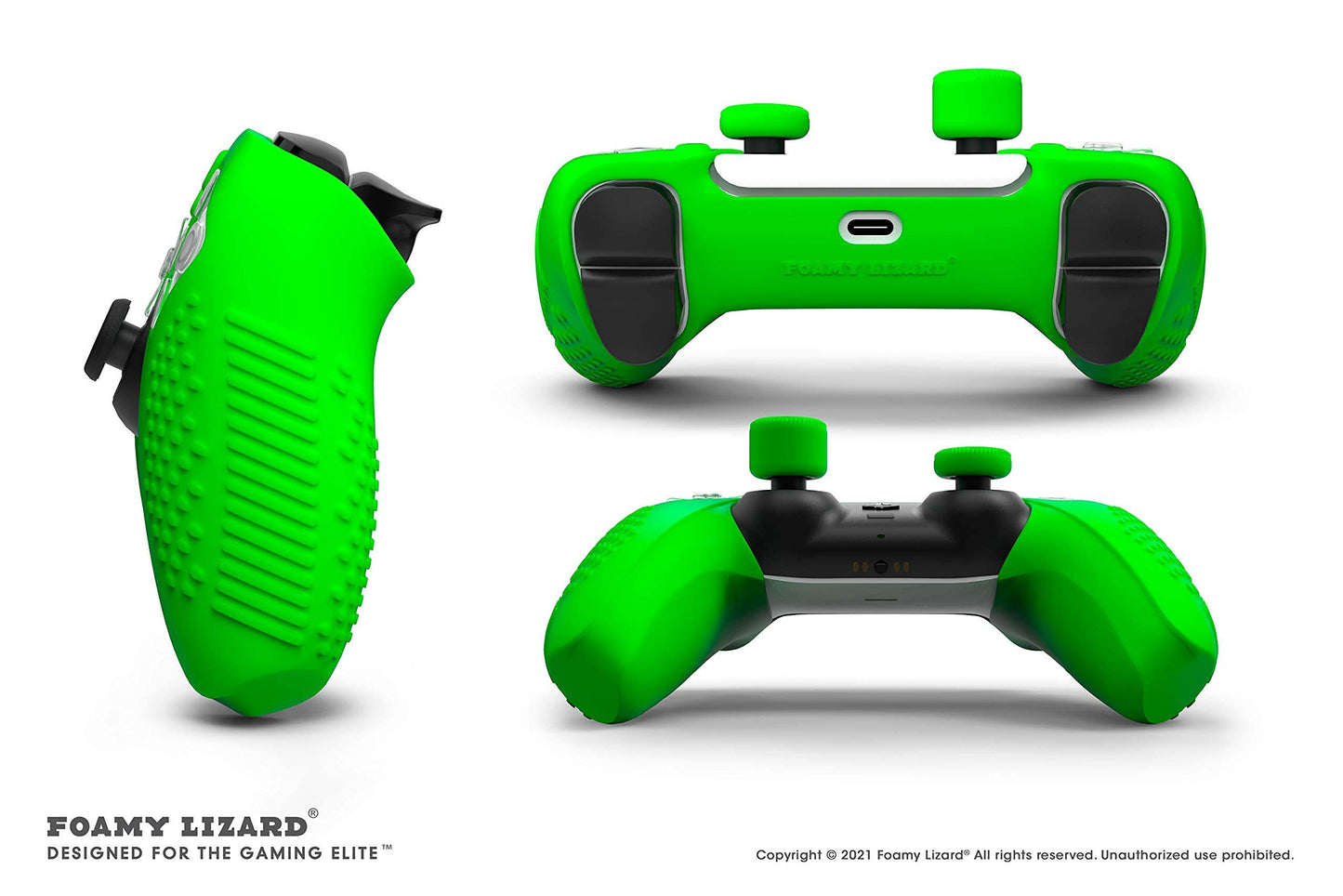 Foamy Lizard PS5 Controller Grip Cover | Anti-Slip Silicone Gel, Green, Model FL-PS5-DS-SKINSET-GREEN, Includes 8 Thumb Grip Caps