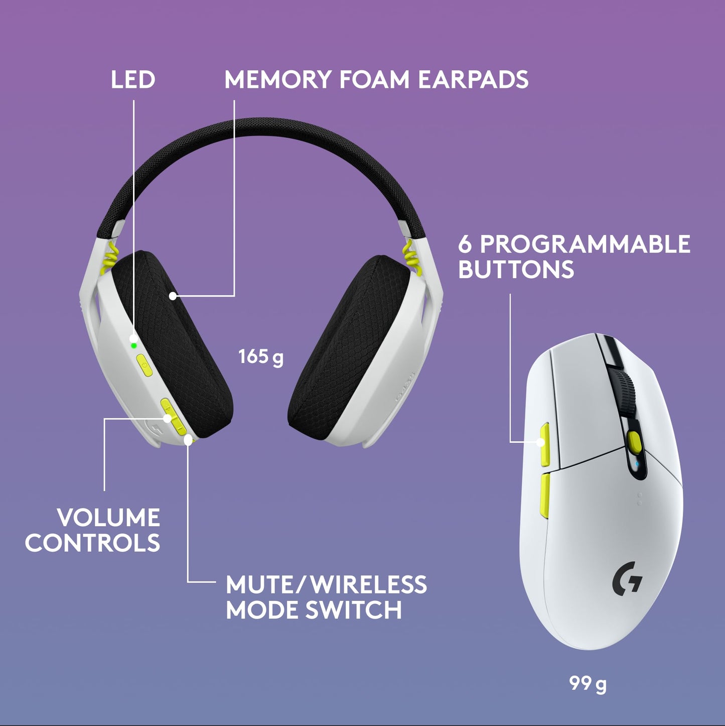Logitech G435 Wireless Gaming Headset & G305 Mouse - White - Renewed
