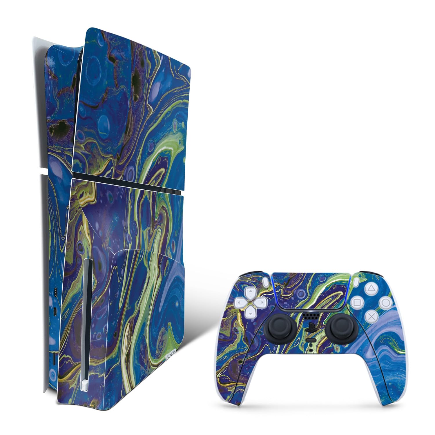 MightySkins Skin Compatible with Playstation 5 PS5 Slim Disk Edition Bundle - Blue Pour | Protective  Durable  and Unique Vinyl Decal wrap Cover | Easy to Apply | Made in The USA
