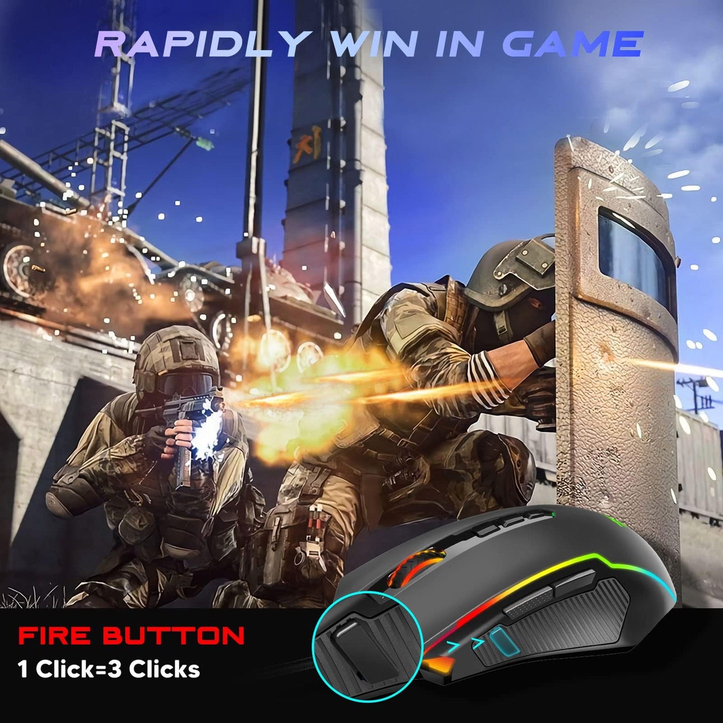 Redragon M910-K Wired Gaming Mouse, 8000 DPI, RGB Backlit, 9 Programmable Buttons, Black