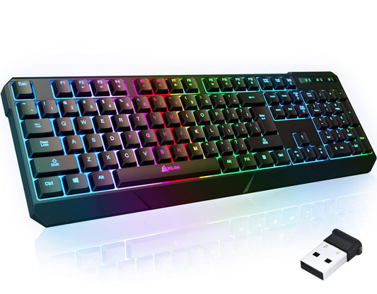 KLIM Chroma Wireless Gaming Keyboard RGB - Backlit Wireless Keyboard - Long-Lasting Rechargeable Battery - Quiet Water Resistant Ergonomic Keyboard - Teclado Gamer - PC PS5 PS4 Xbox One Mac - Black