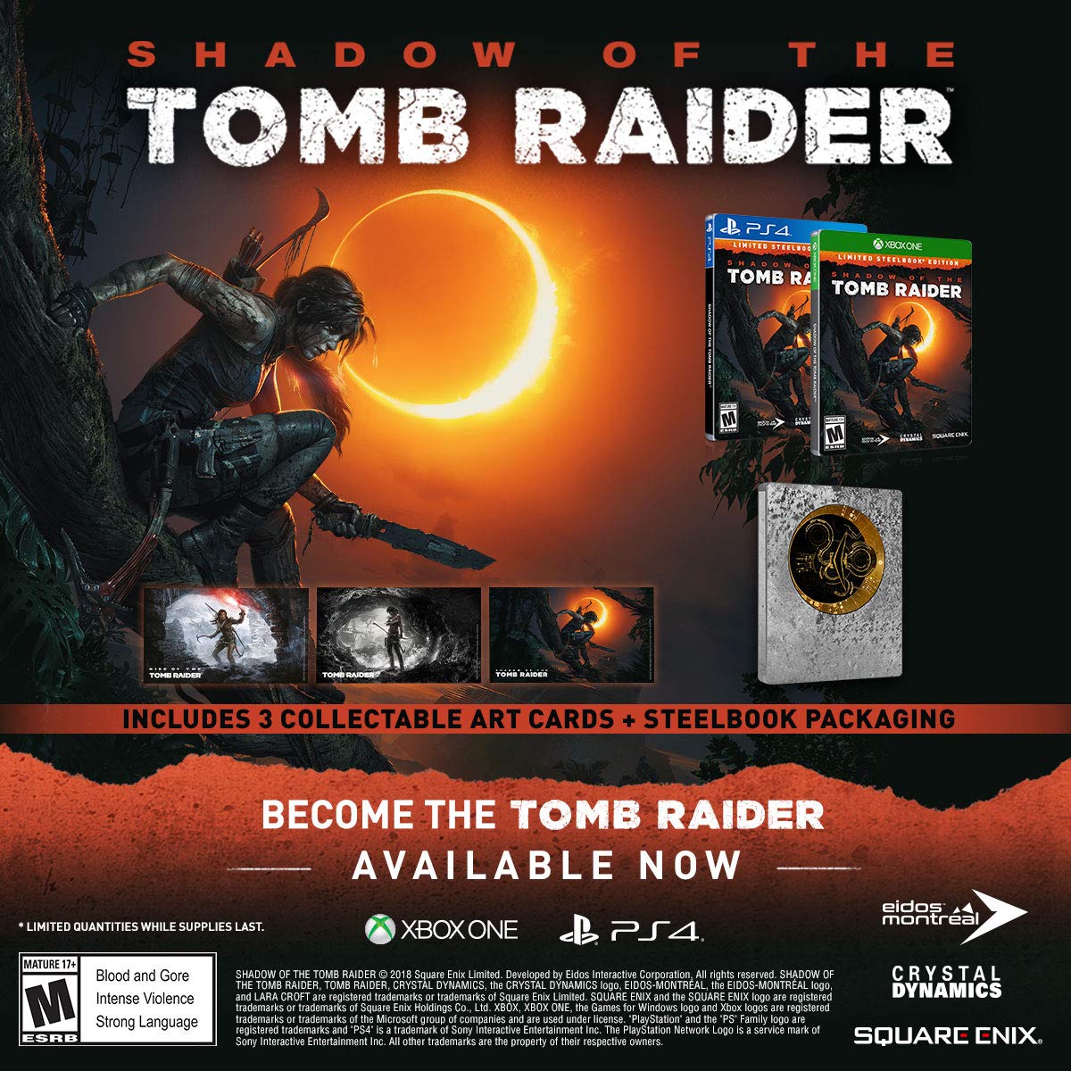 Square Enix Shadow of the Tomb Raider Limited Steelbook Edition - PlayStation 4, Model 92089
