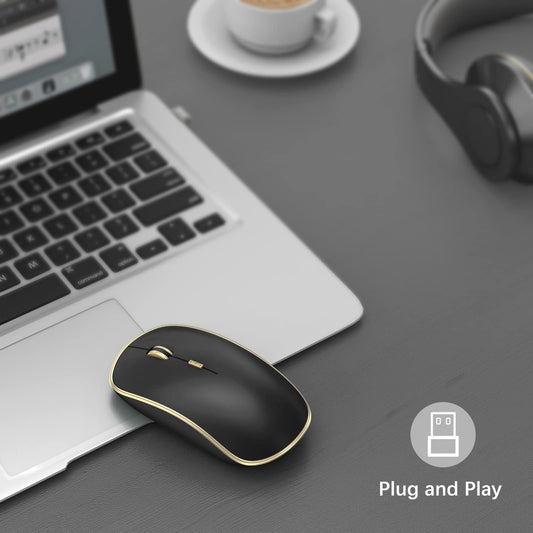 JOYACCESS Wireless Mouse JMS102BG, Portable 5 DPI Levels, Black Gold, USB for Desktop, Notebook, MacBook, Chromebook, PC