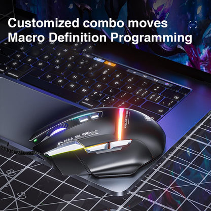 AULA S12Pro Wired Gaming Mouse - 12800 DPI, RGB Backlit, 8 Programmable Buttons, Black