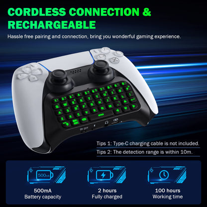 MoKo Bluetooth Mini Keypad for PS5 Controller, Green Backlight, Black, Model DI-EU-MK-CGA220102, Built-in Speaker & 3.5mm Audio Jack