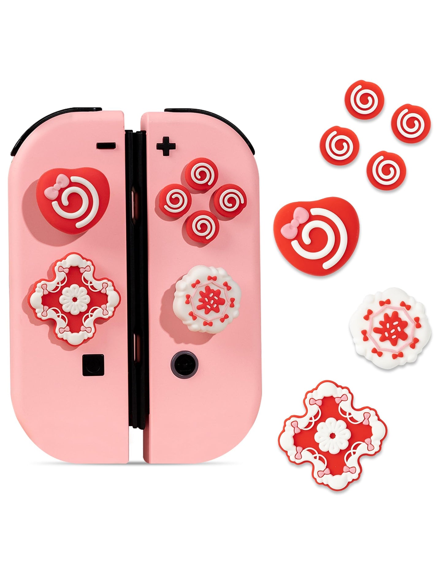 Jusy Cross D-Pad Button Caps Thumb Grips Set  Compatible with Nintendo Switch/OLED/Lite  Cute Star 3D Soft Silicone ABXY Buttons Sticker Joystick Cover Caps  Bow Heart-Red