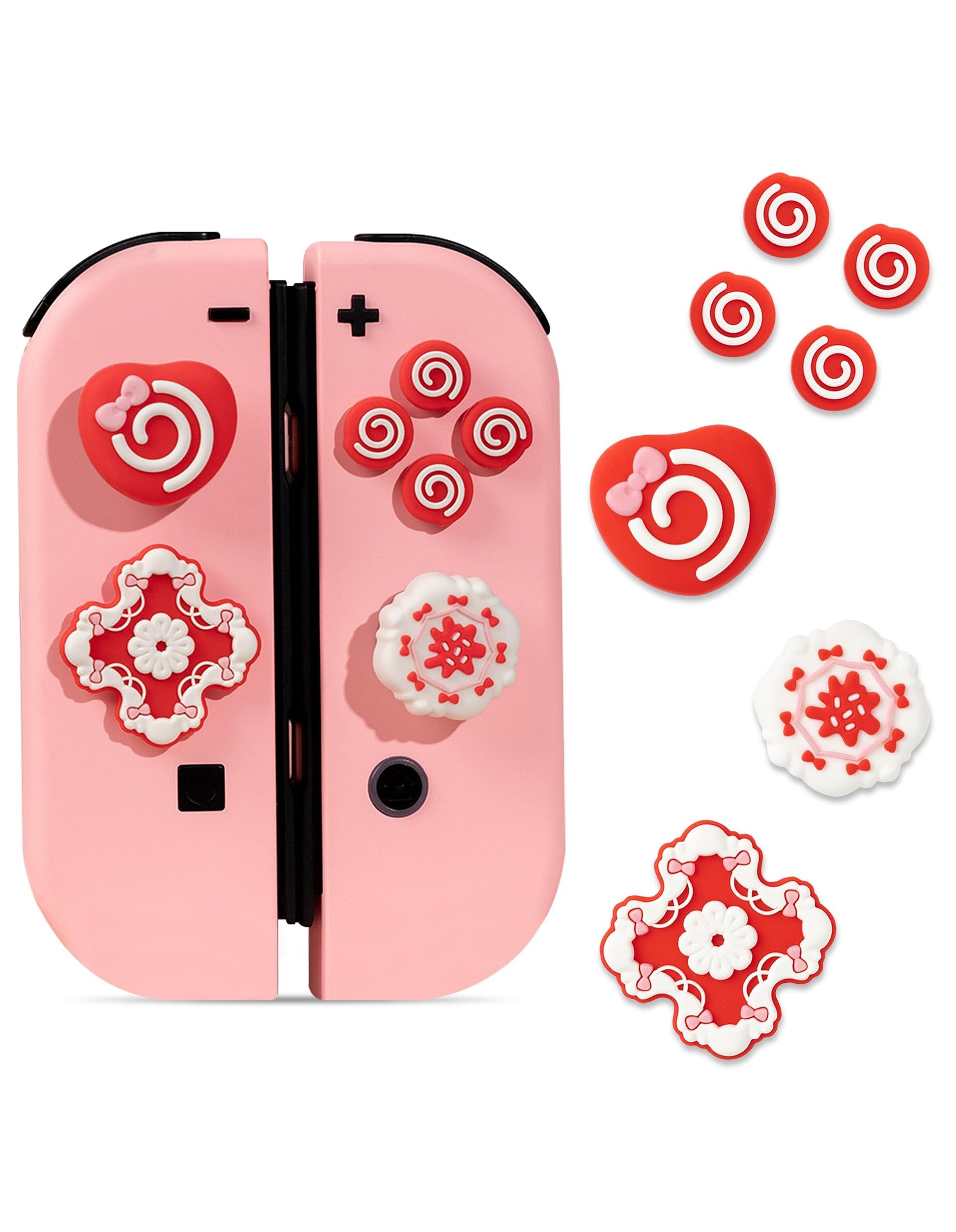 Jusy Cross D-Pad Button Caps Thumb Grips Set  Compatible with Nintendo Switch/OLED/Lite  Cute Star 3D Soft Silicone ABXY Buttons Sticker Joystick Cover Caps  Bow Heart-Red