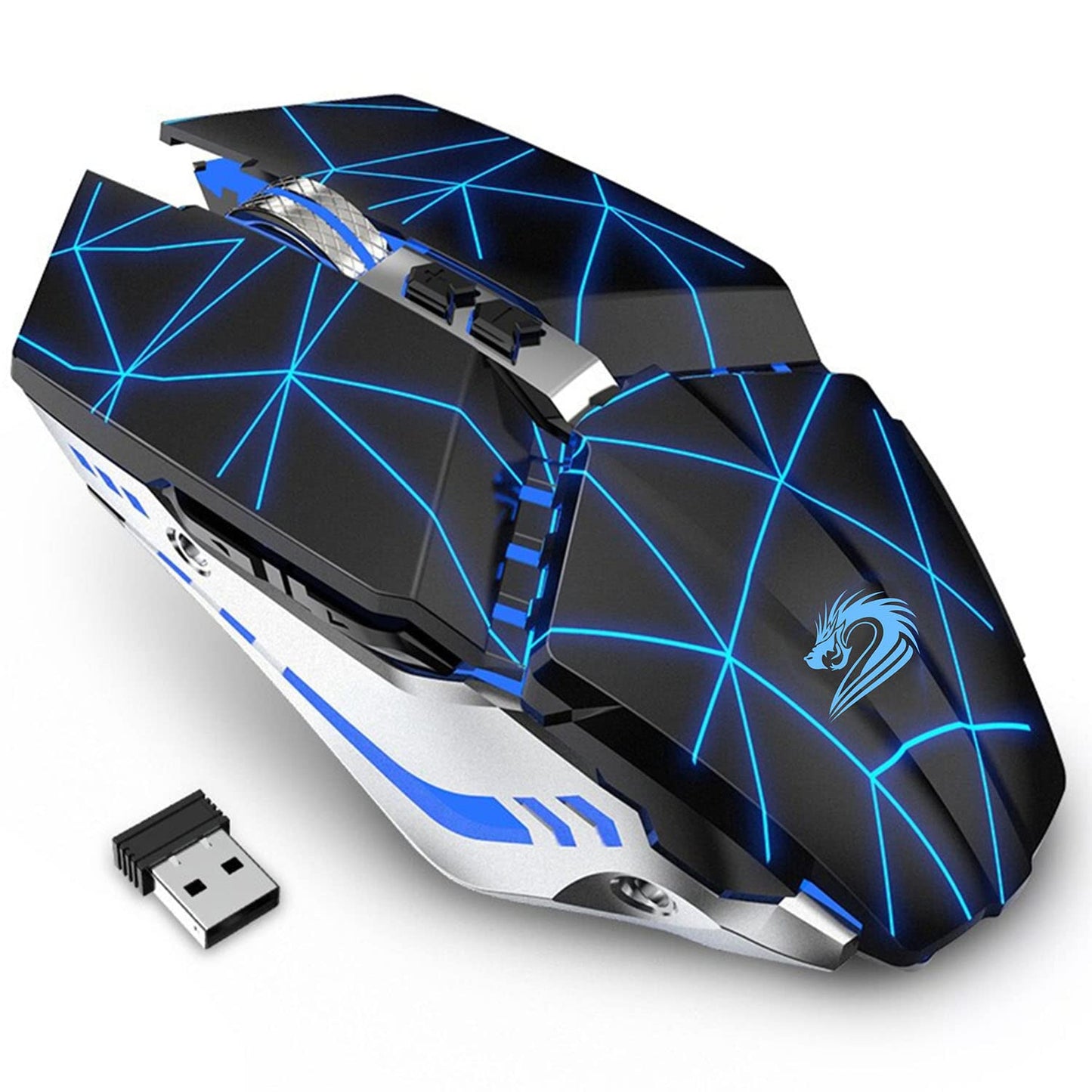 TENMOS T12 Wireless Gaming Mouse - Rechargeable, 2.4G, Silent, 7 Buttons, Adjustable DPI, Starry Black