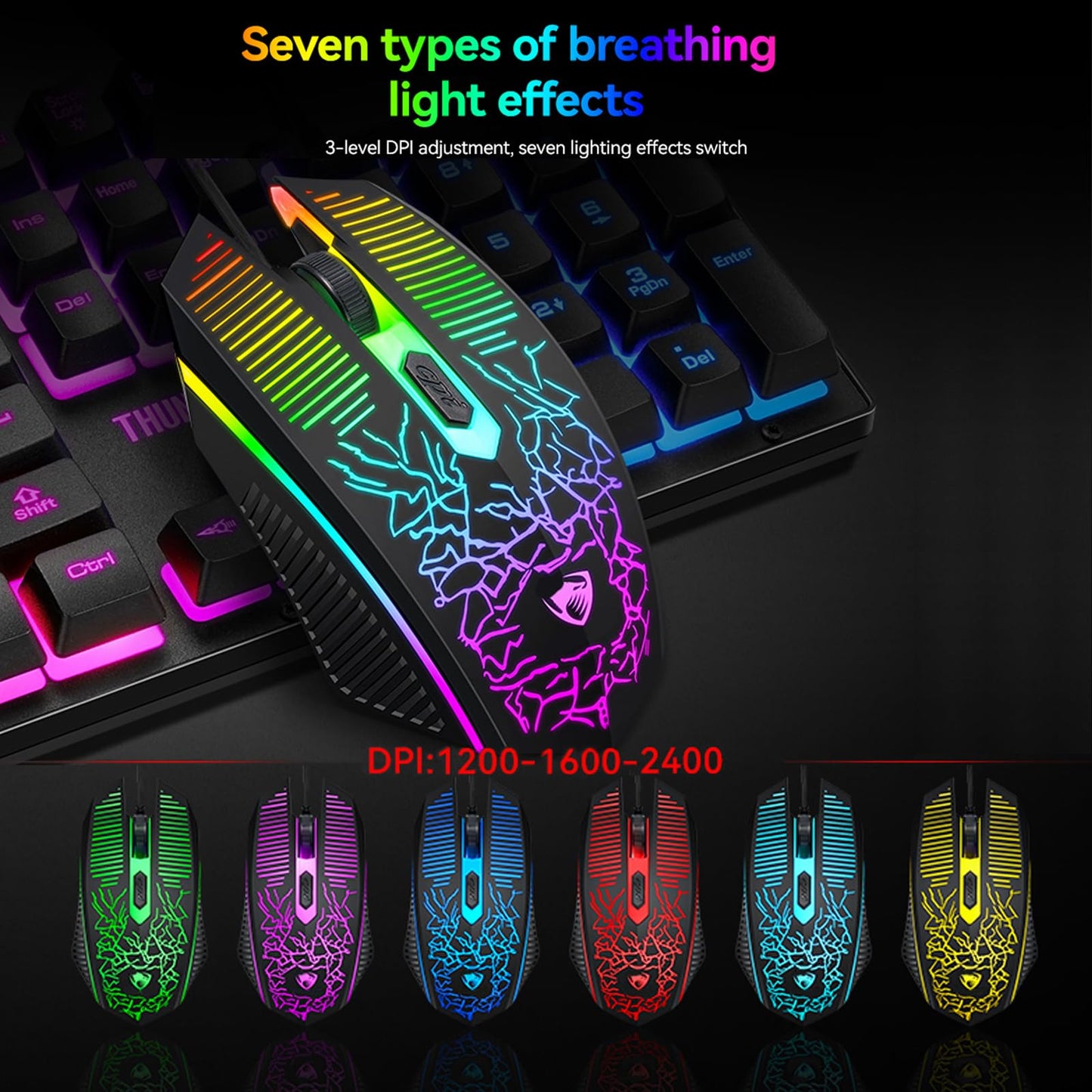 Guiheng Gaming Keyboard, Mouse & Mouse Pad Set - Wired LED Rainbow Backlight for PC, Xbox, PS4 - Black