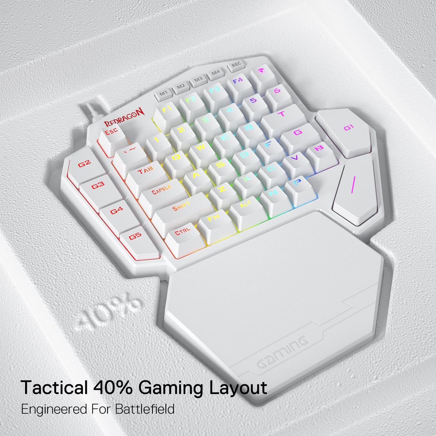 Redragon K585 One-Handed RGB Mechanical Gaming Keyboard, 42 Keys, Brown Switch, Type-C, White K585, Detachable Wrist Rest