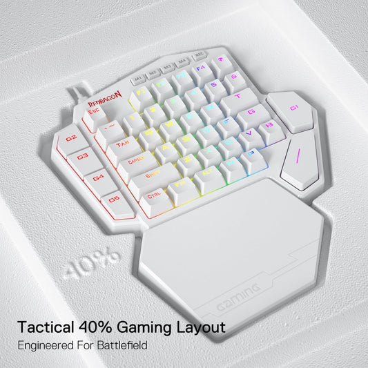 Redragon K585 One-Handed RGB Mechanical Gaming Keyboard, 42 Keys, Brown Switch, Type-C, White K585, Detachable Wrist Rest