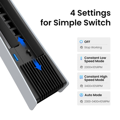 KIWIHOME PS5 Pro Cooling Fan - 4 Fans, Adjustable Speed, USB3.0, Black, Model PX10U